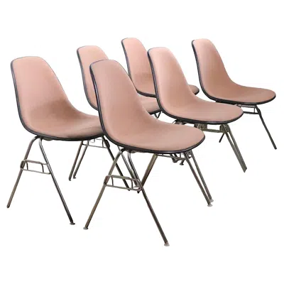 Pre-owned Charles And Ray Eames Set Of Six Vintage Eames For Herman Miller Stacking Dss Chairs In Tweed Fabric In Sand