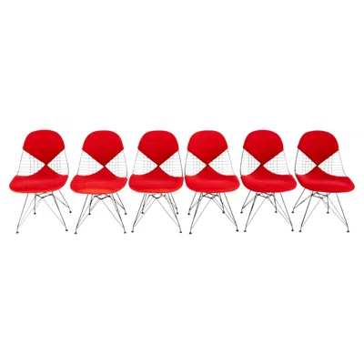 Pre-owned Charles And Ray Eames Set Of Six Wire Chairs By Charles & Ray Eames For Herman Miller, 1970s In Red