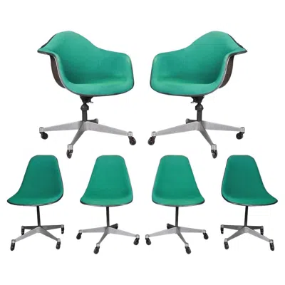 Pre-owned Charles And Ray Eames Six Vintage Eames Herman Miller Swivel Shell Chairs On Casters 1970s In Blue
