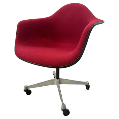 Pre-owned Charles And Ray Eames Vintage Red Upholstered Swivel Chair On Wheels By