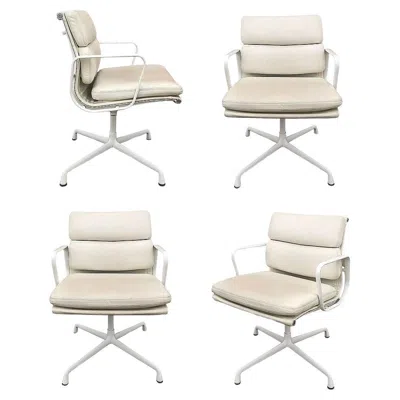 Pre-owned Charles And Ray Eames White Eames Ea208 Leather Soft Pad Chair By Herman Miller, Set Of 4