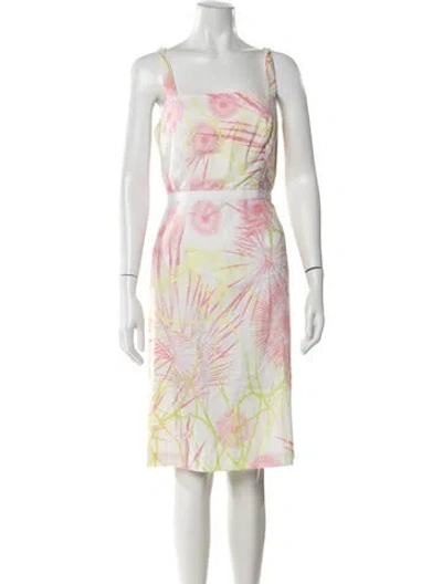 Pre-owned Charles Chang-lima Floral Print Knee-length Dress In Pink