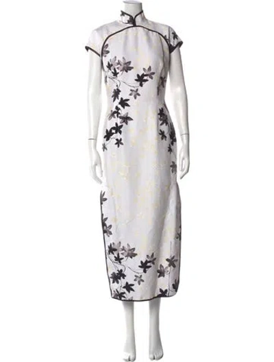 Pre-owned Charles Chang-lima Floral Print Long Dress In White