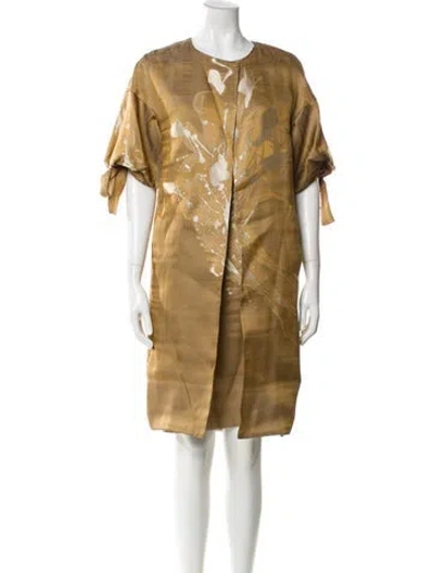 Pre-owned Charles Chang-lima Silk Graphic Print Dress Set In Neutral