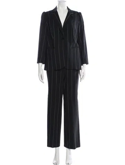 Pre-owned Charles Chang-lima Striped Leather Trim Embellishment Pantsuit In Black