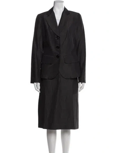 Pre-owned Charles Chang-lima Striped Pleated Accents Skirt Suit In Black