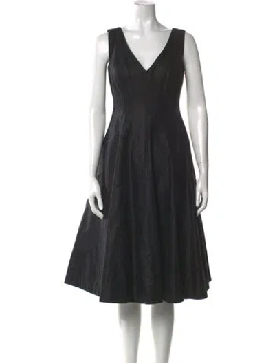 Pre-owned Charles Chang-lima V-neck Midi Length Dress In Black
