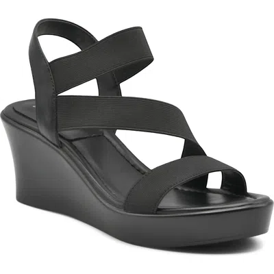 Charles David Classical Ankle Strap Platform Wedge Sandal In Black