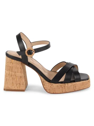 Charles David Women's Barnaby Block Heel Leather Sandals In Black Cork