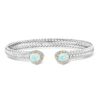 Charles Garnier "l'opal" Lab Grown Opal And .30 Ct. T.w. Cz Cuff Bracelet In Sterling Silver With 18kt Gold Over Ste In Yellow