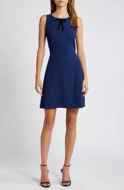 Charles Henry Bow Neck Fit & Flare Minidress In Navy