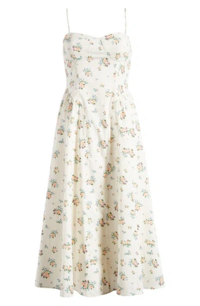 Charles Henry Floral Print Bustier Sleeveless Maxi Dress In Ivory Ditsy