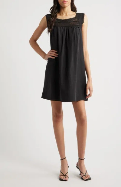 Charles Henry Lace Trim Shift Dress In Black