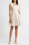 Charles Henry Linen Blend Fit & Flare Dress In White