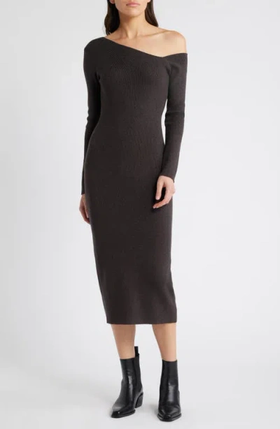 Charles Henry One-shoulder Long Sleeve Sweater Dress In Charcoal