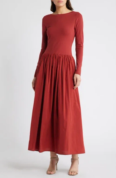 Charles Henry Open Back Long Sleeve Maxi Dress In Brick