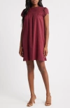 Charles Henry Pintuck Cotton Minidress In Burgundy