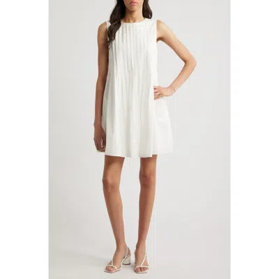 Charles Henry Pleated Sleeveless Cotton Minidress In Ivory