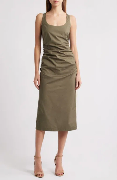 Charles Henry Ruched Tank Midi Dress In Olive