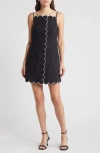 Charles Henry Scallop Detail Stretch Cotton Minidress In Black