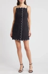 Charles Henry Scallop Detail Stretch Cotton Minidress In Black