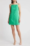 Charles Henry Scallop Detail Stretch Cotton Minidress In Kelly Green