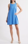Charles Henry Sleeveless Linen Blend Trapeze Dress In Blue