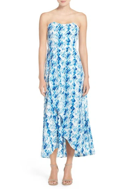 Charles Henry Strapless Print Maxi Dress In Blue