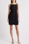Charles Henry Textured Stripe Cotton Minidress In Black