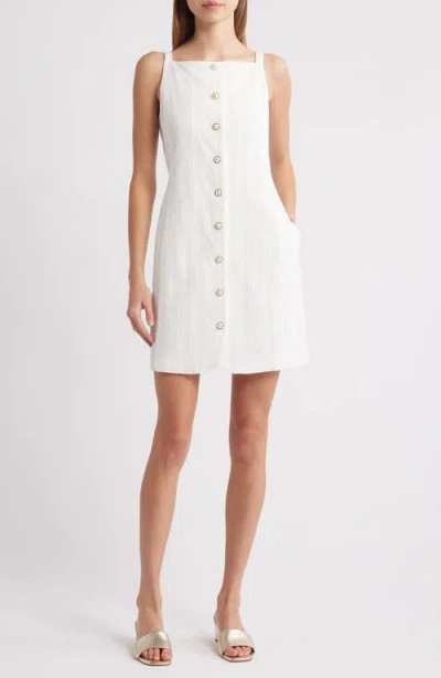 Charles Henry Textured Stripe Cotton Minidress In Ivory