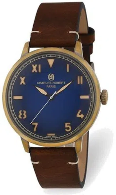 Pre-owned Charles-hubert Charles Hubert Antiqued Gold-tone Stainless Blue Dial Quartz Watch