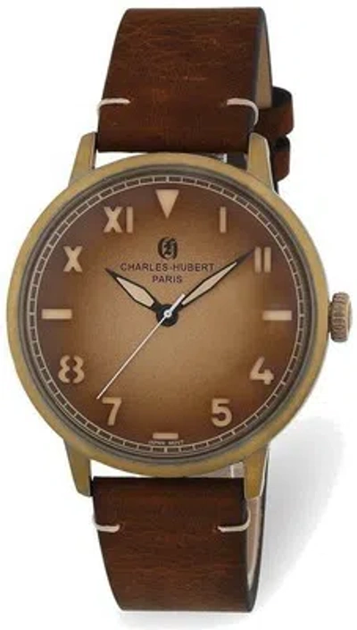 Pre-owned Charles-hubert Charles Hubert Antiqued Gold-tone Stainless Brown Dial Quartz Watch