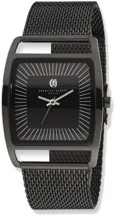 Pre-owned Charles-hubert Charles Hubert Black Ip-plated Stainless Steel Milanese Band Watch