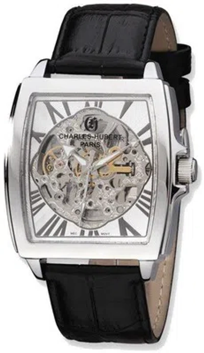 Pre-owned Charles-hubert Charles Hubert Black Strap Stainless Steel Skeleton Dial Automatic Watch