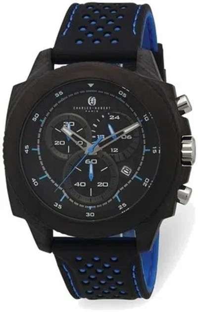 Pre-owned Charles-hubert Charles Hubert Carbon Fiber Case Chrono Blue Strap Watch