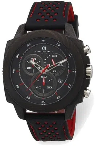 Pre-owned Charles-hubert Charles Hubert Carbon Fiber Case Chrono Red Strap Watch