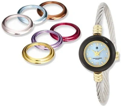 Pre-owned Charles-hubert Charles Hubert Gold Finish 7 Color Bezels Stainless Steel Bangle Watch