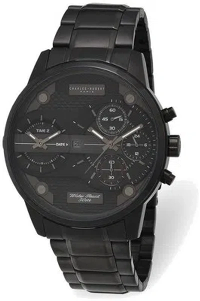 Pre-owned Charles-hubert Charles Hubert Ip Black Stainless Chronograph Dual Time Watch