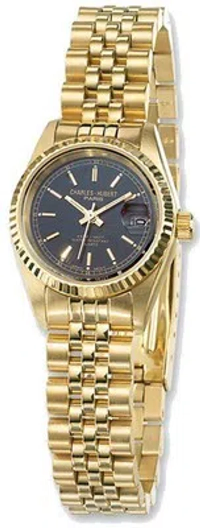Pre-owned Charles-hubert Ladies Charles Hubert Ip-plated Stainless 26mm Black Dial Watch