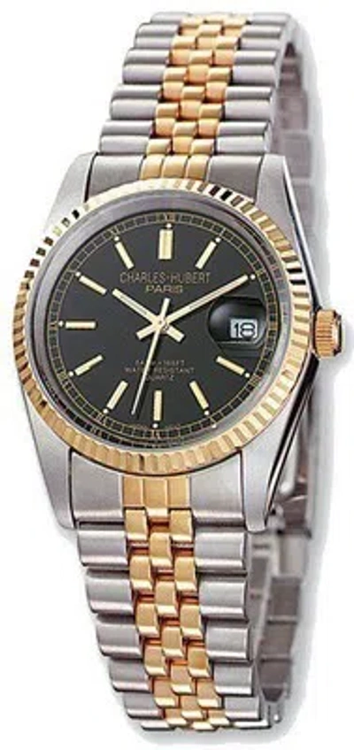 Pre-owned Charles-hubert Ladies Charles Hubert Ip-plated Two-tone 26mm Black Dial Watch