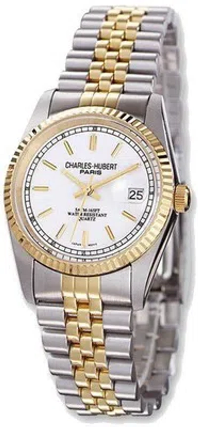 Pre-owned Charles-hubert Ladies Charles Hubert Ip-plated Two-tone 26mm Off White Dial Watch