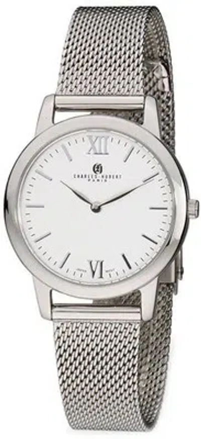 Pre-owned Charles-hubert Ladies Charles Hubert Stainless Steel Silver-tone Dial Mesh Band Watch Xwa5540