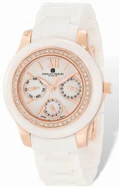 Pre-owned Charles-hubert Ladies Charles Hubert White Ceramic Multifunction 40mm Watch