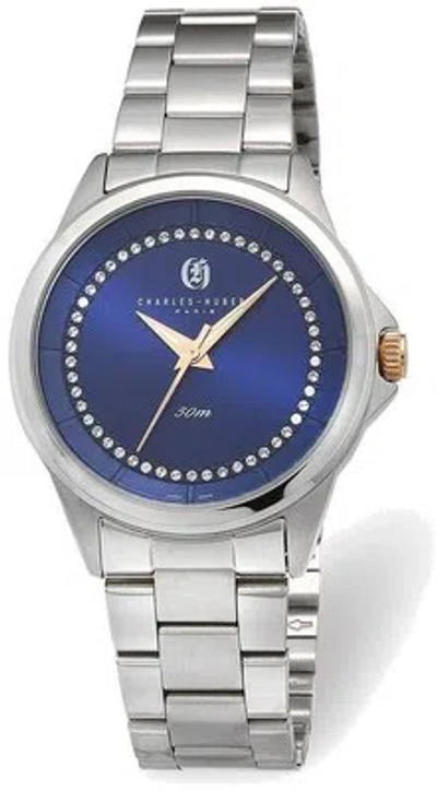 Pre-owned Charles-hubert Charles Hubert Ladies Stainless Steel Blue Crystal Dial Watch