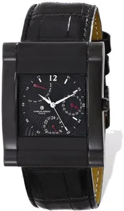 Pre-owned Charles-hubert Mens Charles Hubert Ip Black Stainless Leather Band 35x43mm Watch