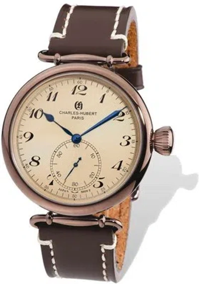 Pre-owned Charles-hubert Mens Charles Hubert Ip Brown Stainless Leather Band 46mm Watch