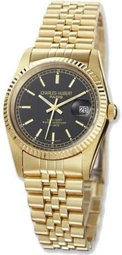 Pre-owned Charles-hubert Mens Charles Hubert Ip-plated Black Dial Watch