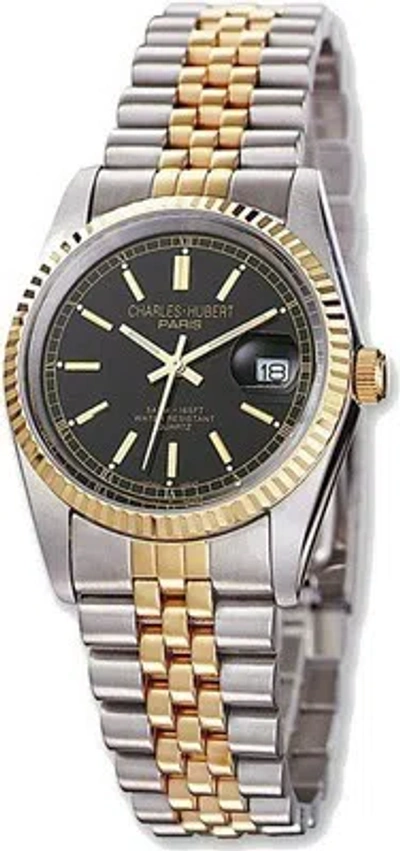 Pre-owned Charles-hubert Mens Charles Hubert Ip-plated Two-tone Black Dial Watch