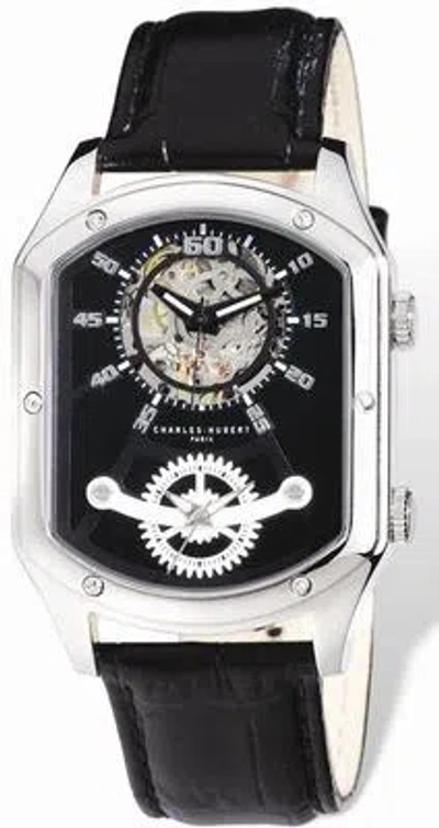 Pre-owned Charles-hubert Mens Charles Hubert Leather Band 38x46mm Dual Time Watch