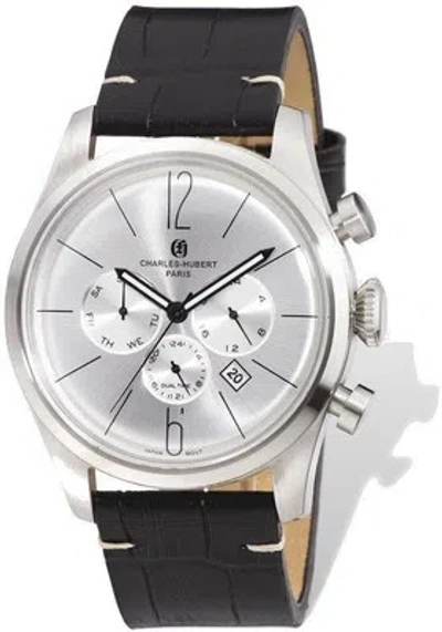 Pre-owned Charles-hubert Mens Charles Hubert Stainless Leather Band 46mm Dual Time Watch